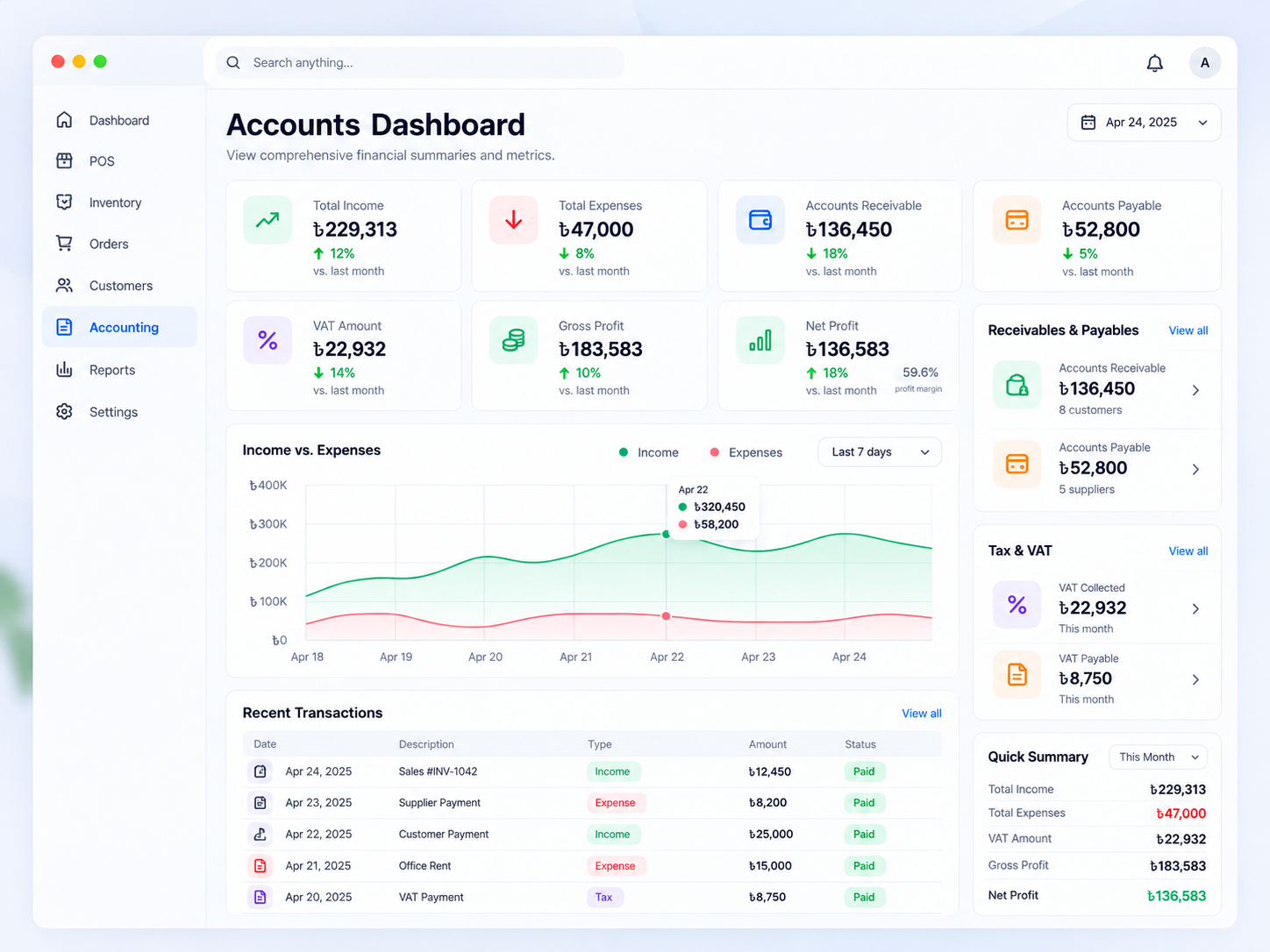 Accounting module screenshot